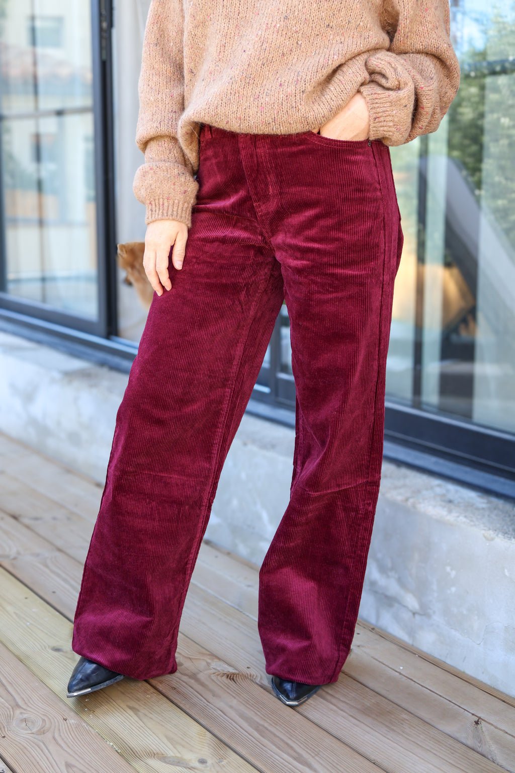 PANTALON VELOURS BORDEAUX